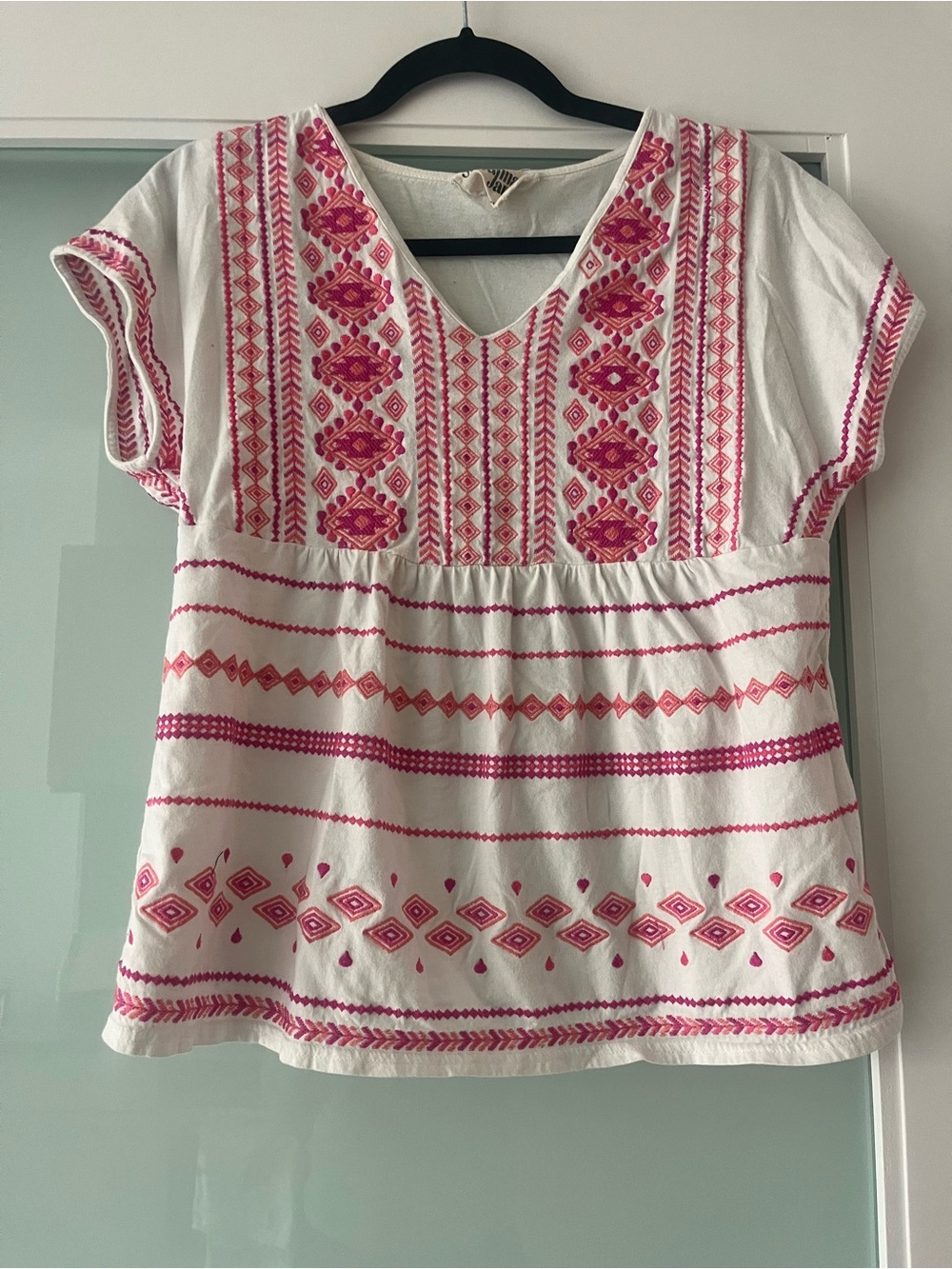 White and pink Boutique Embroidered top